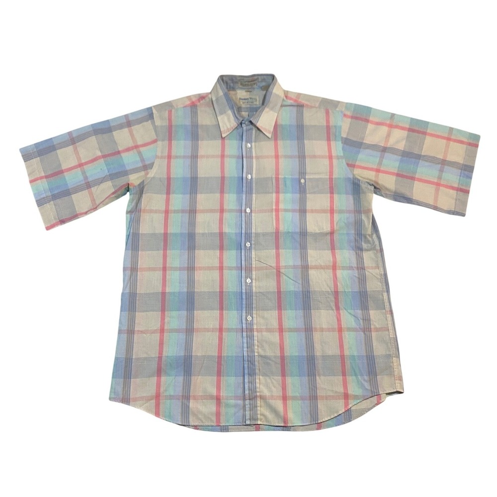 Vintage‎ Boundary Waters Mens LT Plaid Short Sleeve Button Down Shirt Pastel
